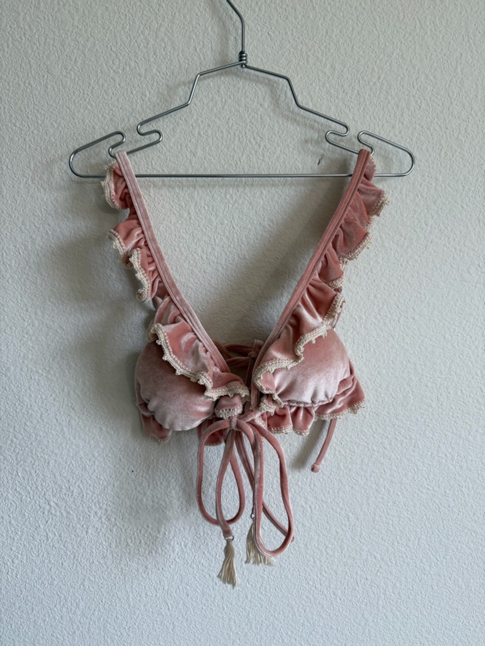 Capittana Women's Dusty Pink Velvet Ruffle Swim Bra Size S